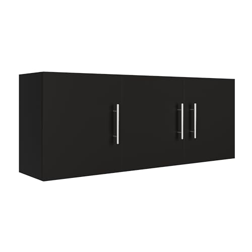 JPND Laundry Wall Cabinet, 54"W x 12"D x 20"H Wooden Wall Mounted Storage Cabinet, 3 Door Cabinet with Soft Close and Metal Handle and Adjustable Shelf, for Kitchen, Garage, Laundry, Bathroom, Black