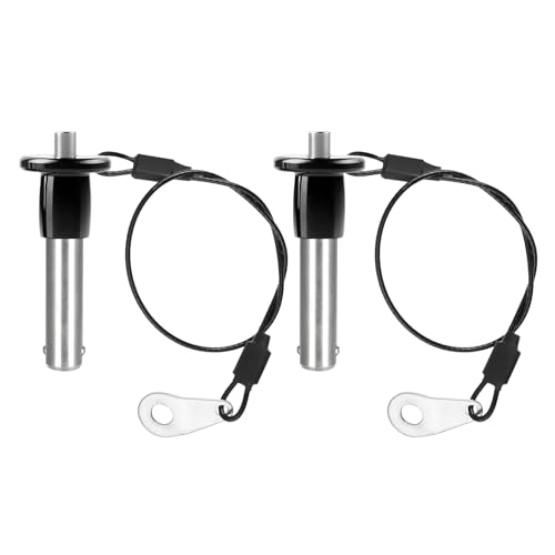 ZOWZEA 2Pcs 3/8" x 1" Quick Release Pin with Lanyard, 304 Marine Grade Stainless Steel Ball Lock Pin with Push Button, Quick Release Dowel Pin for Boat Bimini Top, Deck Hinge & Gym Equipment