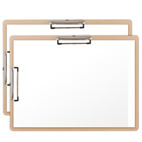 Image of Aramanara 2 Pcs A3 Wooden Clipboards, Extra Large Double Clip Landscape Clipboards with Metal Low Profile Clip, 32 x 44 cm Wooden Horizontal Paper Clip Pad for Drawing, Sketching, Writing