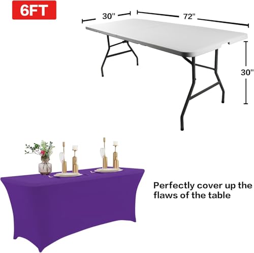 Image of IVAPUPU 2 Pack 6FT Table Cloth for Rectangular Fitted Events Stretch Purple Table Covers Washable Spandex Tablecloth Protector for Party, Wedding, Cocktail, Banquet, Festival