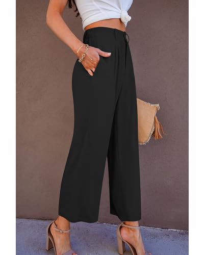 GRAPENT Wide Leg Capri Pants for Women High Waisted Linen Flowy Pleated Capris Cropped Trousers Pants Dressy Casual3