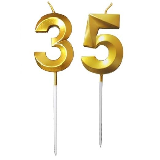 Image of ToyUniverse Number 35 Metallic Gold Candle for Thirty Fifth Birthday, Anniversary, Surprise Party Cake Decoration (Pack of 2)
