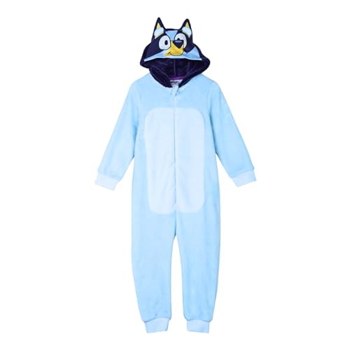 Bluey Pijama para Niños, Pijama Entero para Niños, Pijama Largo Infantil, Pijama de Una Pieza Capucha en 3D Diseño, Talla 4 Años