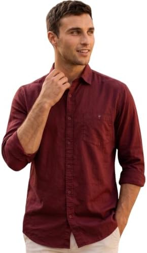 Louis Philippe Men's Cotton Slim Fit Over Dyed Color Depth Comfortable and Durable Soft Handfeel Full Sleeve Solid Casual Shirt
