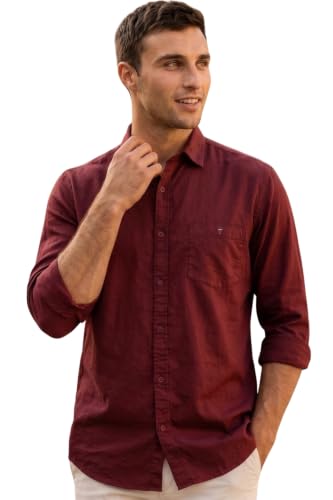 Image of Louis Philippe Men's Cotton Slim Fit Over Dyed Color Depth Comfortable and Durable Soft Handfeel Full Sleeve Solid Casual Shirt