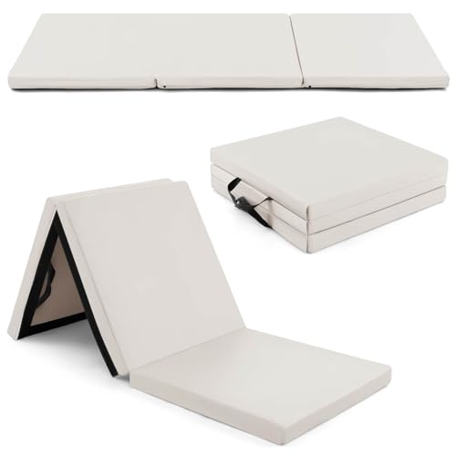 Costway Portable 3-Fold Tumbling Mat, Folding Gymnastics Mat with 2 Handles, Premium EPE Filler, Gymnastics Tumbling Mat for Indoor and Outdoor Gymnastics, Home and Gym Use (Grey)