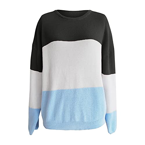 Briskorry Gebreide damestrui met lange mouwen, strepen, kleurblok, lichte ronde hals, casual, herfst, winter, sweatshirt, stretch, gebreide trui, bovenkant - Image 4