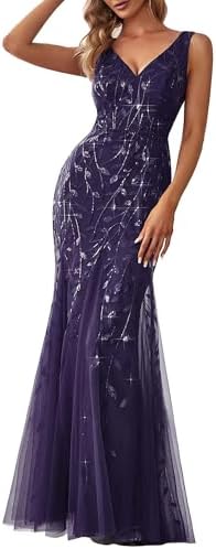 Ever-Pretty Women's Sequin Mermaid Double V-Neck Sleeveless Formal Dress