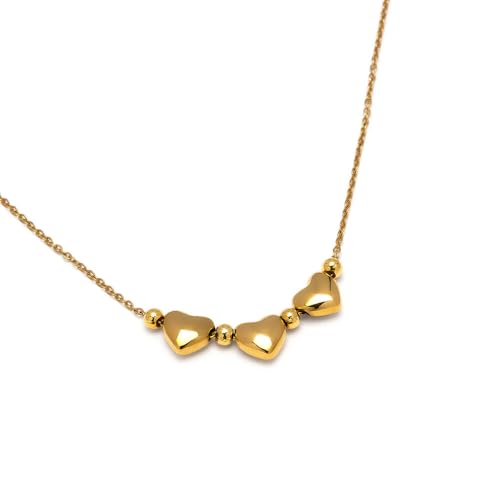 Collier trois cœurs ras de cou ajustable pendentif cœur or