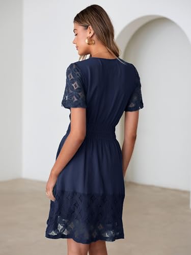 Image of Simplee Womens Boho Summer Dresses Casual Wedding Guest V Neck Short Sleeve Empire Waist A Line Tiered Mini Dress