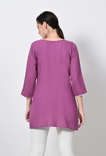 Image of LIBOZA Kurti for Women - Short Chikankari Kurtis for Girls, Lakhnawi Tunic Top Kurta Design for Ladies, Woman Ethnic Kurthis & Shirt with Sleeve