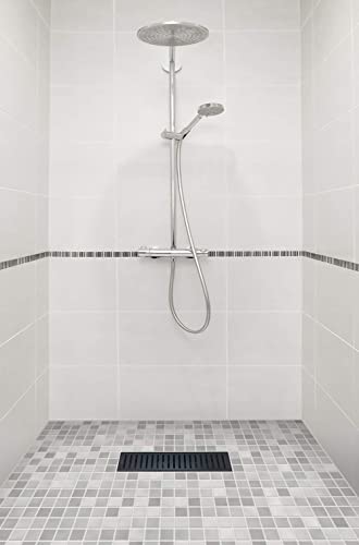 Neodrain 12-Inch Linear Shower Drain With Removable Capsule Pattern Grate, Black Color With Shower Drain Base,304 Stainless Steel Shower Floor Drain, With Hair Strainer #TOP6