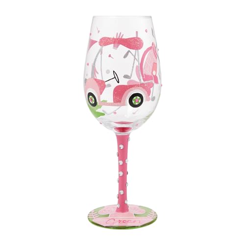 Enesco Lolita Queen of the Green Golf Cart Hand-Painted Artisan Wine Glass, 15 Ounce, Multicolor