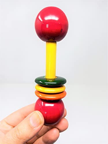Image of A&A Kreative Wooden Rattle Handcrafted for Toddler Kids Children (Dumbell Rattle with Rings)