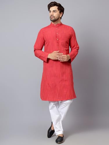 Image of LATEST CHIKAN Men's Cotton Long Kurta Full Sleeves - Casual Ethnic Wear