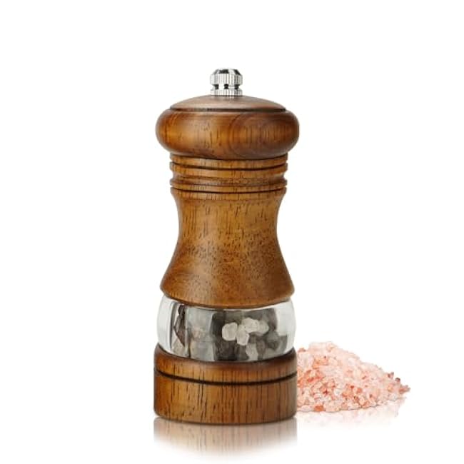 Pepper Grinder,Salt Grinder,Wooden Salt and Pepper Grinder,Manual Salt & Pepper Grinders with Acrylic Window,Vintage Oak Refillable Pepper Grinder Mill with Adjustable Coarseness£¨4 Inches£©