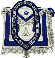 Masonic Regalia Pasado Master Blue Lodge - Delantal de oficial hecho a mano y collar de cadena con joya plata azul blanco adulto, Azul