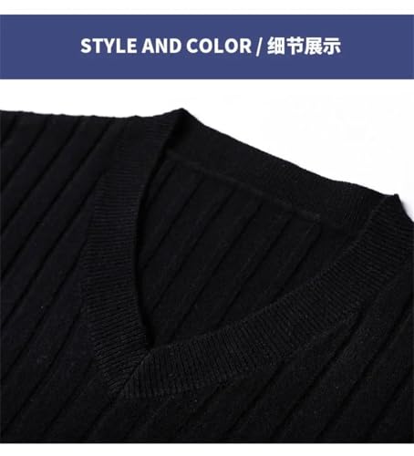 Men V-Neck Solid Color Vertical Stripes Casual Sweater Slim Long Sleeve Knitted Pullovers Top3