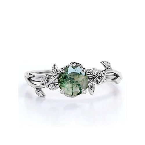 10K/14K/18K Gold Leaf Design Vine Gemstone Ring for Women 1 Carat Twig Art Deco Round Birthstone Statement Rings Jewelry Gift for Her