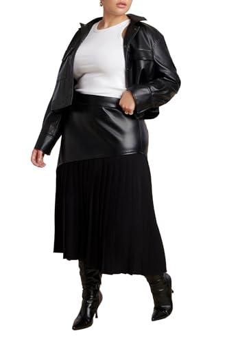 ELOQUII Women's Plus Size Mixed Media Pleated Skirt - 18, Black Onyx