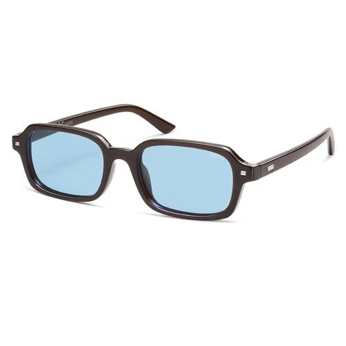 SOJOS Trendy Rectangle Polarized Sunglasses Womens Mens Small Retro Fashion Thin Slim Square Sunnies SJ2610 Brown/Blue