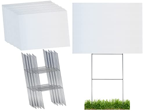 Durable Blank Corrugated White Yard Sign Kit Includes 18X24 Signs And Strong 10X24 Galvanized Steel Double H Yard Stakes - Pack Of 25 18X24 Signs With Yard Stakes #TOP3
