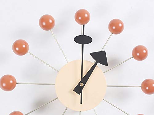 Shisedeco Mid Century Ball Clock, Painted Solid Wood Non Ticking Decorative Modern Silent Wall Clock For Home, Kitchen,Living Room,Office Etc. - Retro Design (Ball Clock In Orange) #TOP5