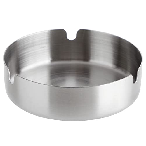 Pack Of 5 Round Stainless Steel Metal Cigar Outdoor Ashtray For Cigarettes, Silver Designated Ashtray For Home Patio, Park Or Public Area, Garden Smoking Space (4X1.2 In) #TOP6