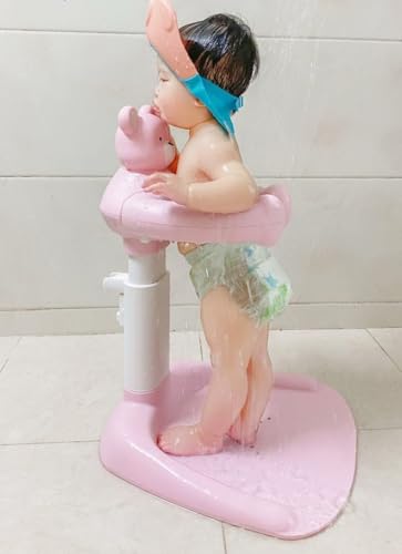 Image of Baby Shower Stand with Anti-Slip Base,Teddy Bear Shaped Bathtub Dish, Pink, Bath Assistant, Baby Bath, Baby Bathtub. (Pink)