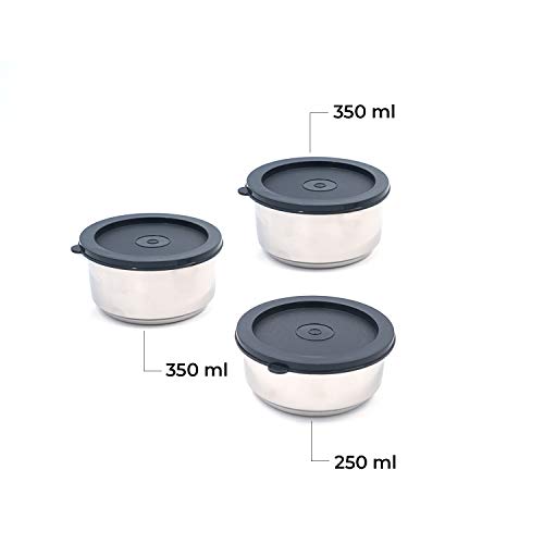 Image of ROXX Happy Meal Tiffin, Stainless Steel Lunch Box for Office /College, Double Walled Puf Insulation with Fabric Insulated Bag, Black (3 Containers)