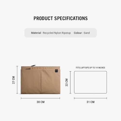Image of DailyObjects Pivot Laptop Sleeve - Medium for Women and Men I Fits any Laptop Upto 14 Inches I Lightweight wih Laptop Compartment - Sand