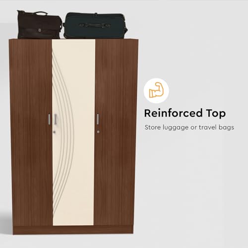 Image of Godrej Interio Wardrobe Allura 3-Door Engineered Wood Wardrobe for Clothes (Dark Walnut), 10 Shelves, 1 Drawer