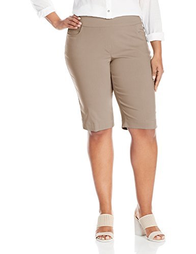 SLIM-SATION Women s Plus Size Wide Band Pull-on Solid Walking Short, Stone, 20W