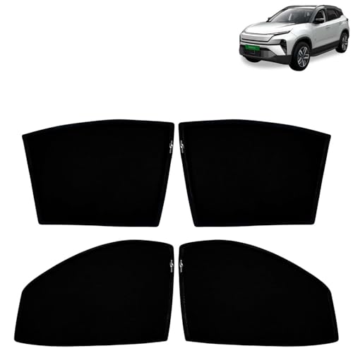 Image of KINGSWAY Car Sun Shade Curtains Only Compatible with Tata Harrier EV (2025 Onwards) | Z-Black Fix-Type (Non-Magnetic) | UV & Heat Protection | Pack of 4 Pcs