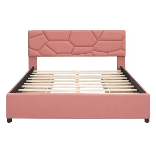 GGGUOJINN Queen Size Upholstered Platform Bed with Brick Pattern Heardboard and 4 Drawers, Linen Fabric (Color : E, Size : As Shown) (D As Shown)
