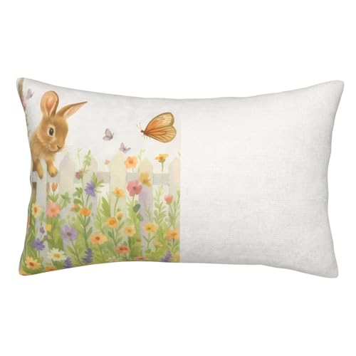 おしゃれ うさぎ 蝶 花柄 枕カバー 両面 洗える両面タイプ 軽量洗える 家庭用快適クッション 35 Cm X 50 Cm
