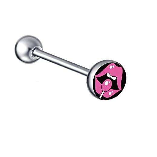 SHUAISHUAI 1 kirurgisk stål metall tunga ring barbell Rolig irriterande text bild logo logo 14 gram längd 5/8 tum eller 16 mm Sexig (Metal color : 12)