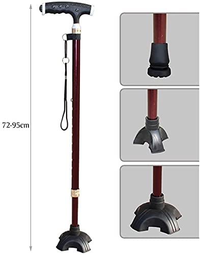Bastones Bastón Anciano Antideslizante Bastón De Cuatro Patas Bastón Multifuncional Telescópico Altura Ajustable Aleación De Aluminio Luminaria Bastón,Rojo,Práctico Rojo