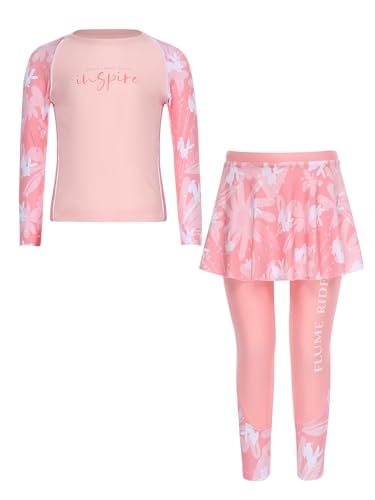 Kids Girls 2Pcs Swim Top and Pantskirt Sun Protection Bathing Suit Long Sleeve Rash Guard Swimsuit3