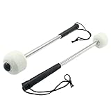Waziaqoc 2Pcs Bass Drum Mallet, 11.81 Inch Wool Felt Head Drum Mallet Stick, Stainless Steel Handle Mallet for Percussion Marching Band