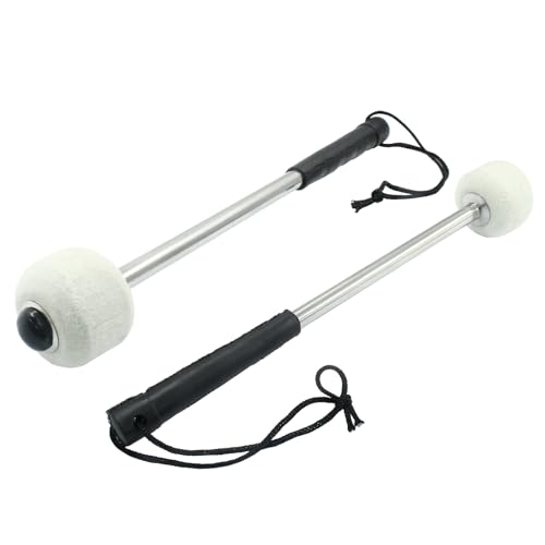 Waziaqoc 2Pcs Bass Drum Mallet, 11.81 Inch Wool Felt Head Drum Mallet Stick, Stainless Steel Handle Mallet for Percussion Marching Band