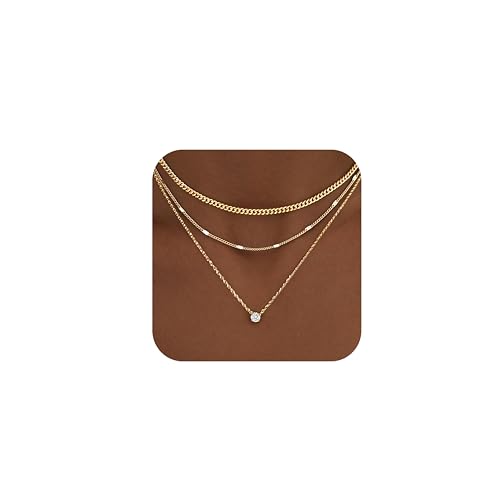 WomenGifts Layered Gold Necklaces for Women, 14K Gold Plated Dainty Cute Pendant Necklace Jewelry Set, Chunky Stackable Cuban Chain Choker Collar, Trendy Waterproof Non Tarnish Jewelry Gift