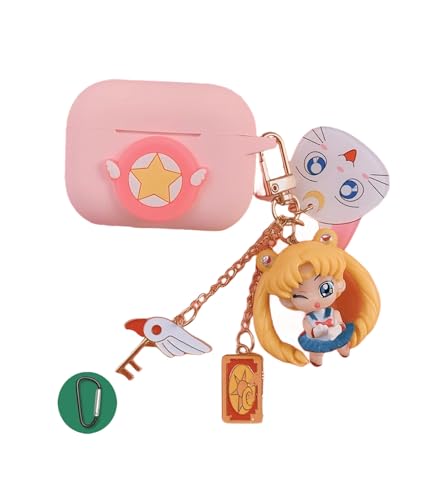 Compatible with Airpods 4ケース 可愛い 韓国 キャラクター 美少女戦士セーサームーンに適用 Airpods 3/2/1ケース カバー イヤホンケース オシャレ 全面保護 カラビナ付 耐衝撃 (Airpods 3 ケース,A2)