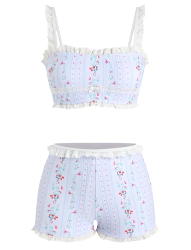 Image of ZAFUL Womens High Waisted Bikini Sets 2 Piece Plaid Ruffle Swimsuits Back Strap Top with High Waisted Shorts Bathing Suit