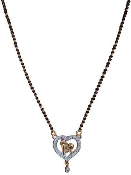 18k Gold Plated Traditional Pearl Beads Studded Pendant with Black Bead Chain Mangalsutra for Women