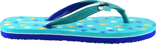 Image of Poddar Women's & Girls' Stylish Rubber Flip Flops | Lightweight Comfort Slippers for Home & Outer| Soft Printed Floral Chappals with Butterfly Detail - Turquoise & Blue (Size 4-8 UK)