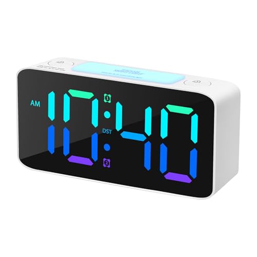 Reloj despertador súper fuerte para adultos que duermen mucho, reloj digital de volumen ajustable, cargador USB, relojes pequeños para dormitorios, apto para despertarse para niños, adolescentes