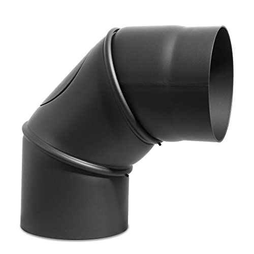 LANZZAS Tubo de humos para chimenea, conducto de chimenea en arco de rodillas 0-90°, con puerta ajustable, diámetro de 200 mm, color gris