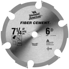Vermont American 26950 5/8-Inch Arbor 7-1/4-Inch 6 Tooth Carbide Tipped Fiber Cement Circular Saw Blade