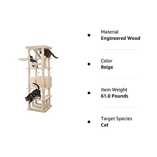 Mwpo 74.8 Inches Large Cat Tree With Sisal-Covered Scratching Posts & Condo, Tall Cat Tower Entertainment Playground Furniture For Cats & Kittens - Multiple Colors-Beige #TOP6